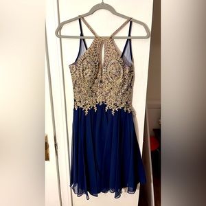 Dave & Johnny homecoming dress, size 1/2, navy with iridescent beading & detail